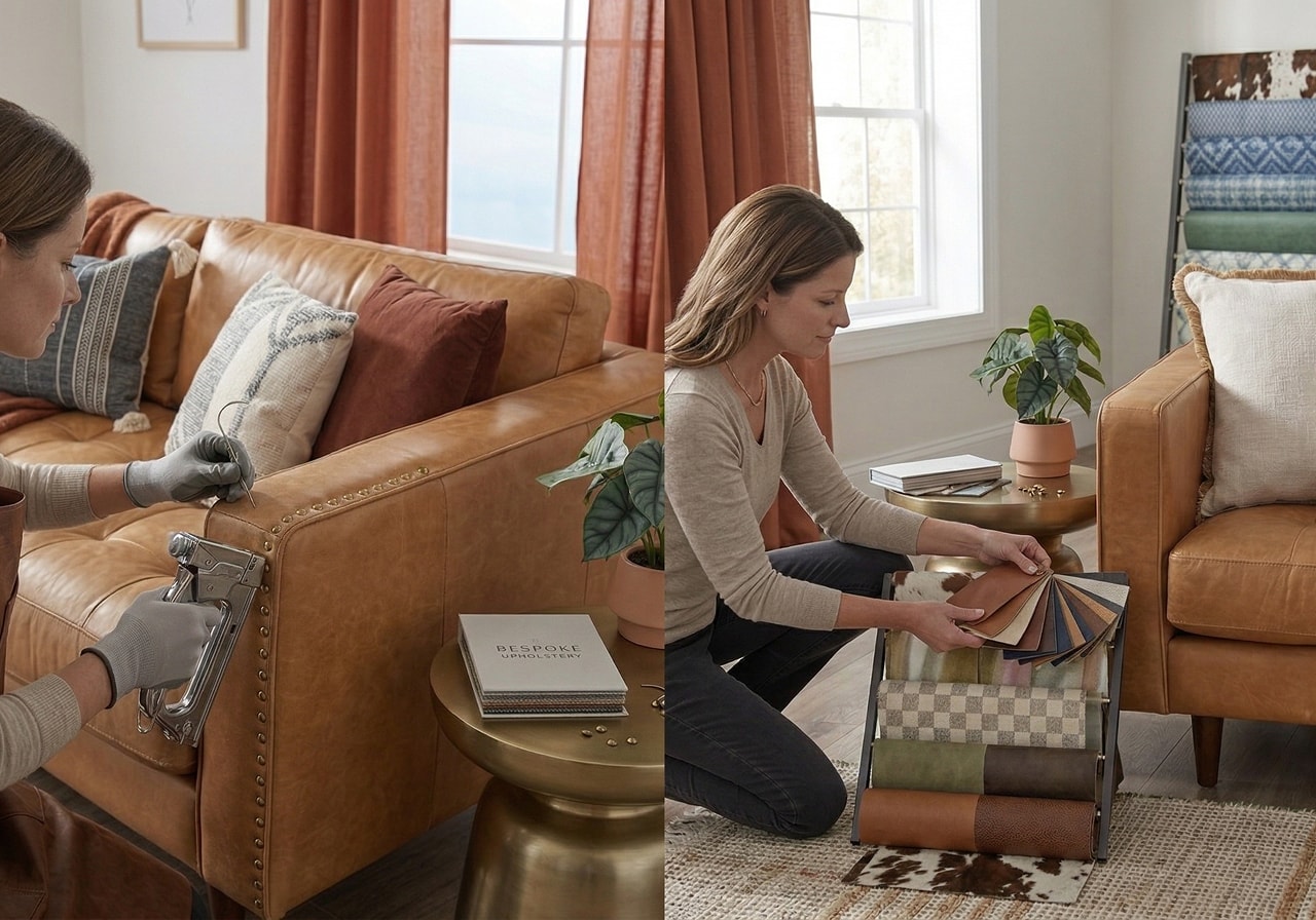 Professional chair recovering in Tudor home interior